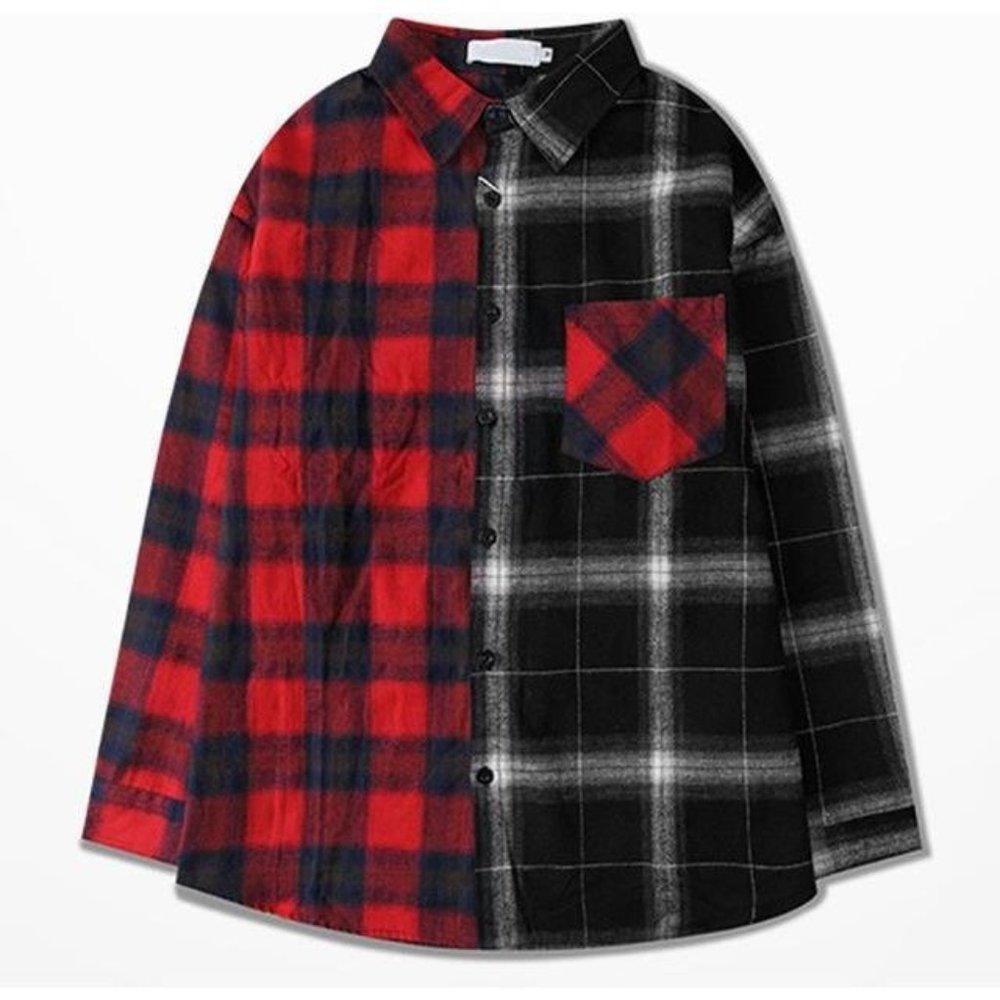 Men's Women Hip Hop Patchwork Button Down Long Sle